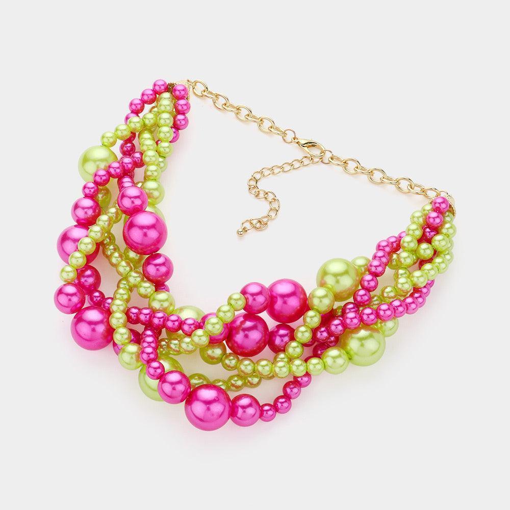 Pink Twisted Multi-Strand Pearl Necklace - Jewelry Store by Erik Rayo