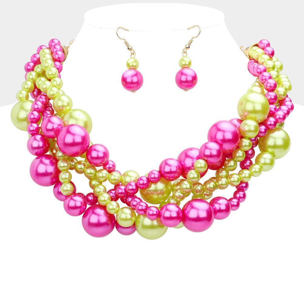 Pink Twisted Multi-Strand Pearl Necklace - Jewelry Store by Erik Rayo