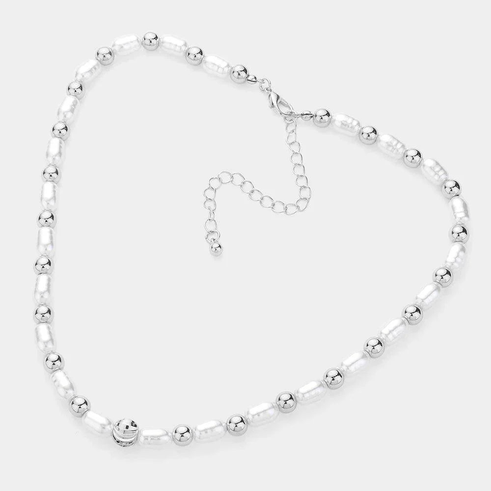 Cream Pearl Metal Ball Beaded Necklace - Jewelry Store by Erik Rayo