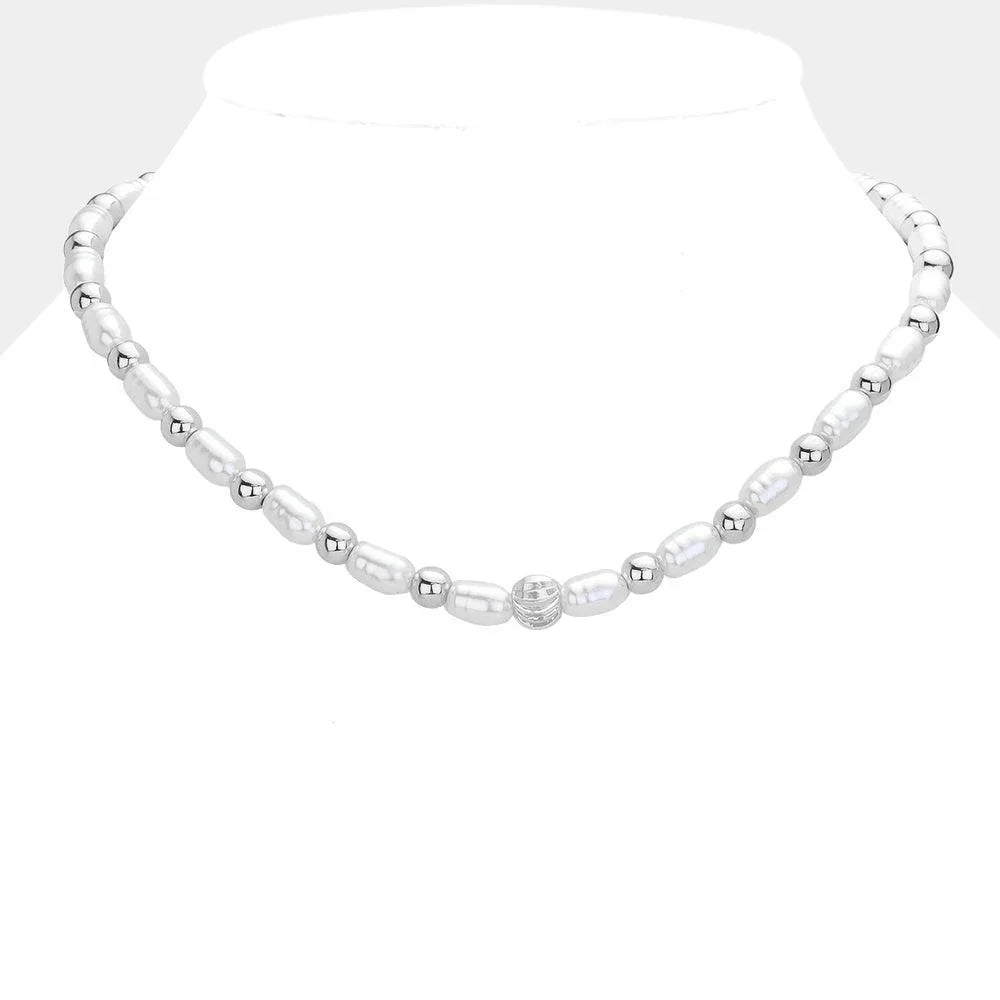 Cream Pearl Metal Ball Beaded Necklace - Jewelry Store by Erik Rayo