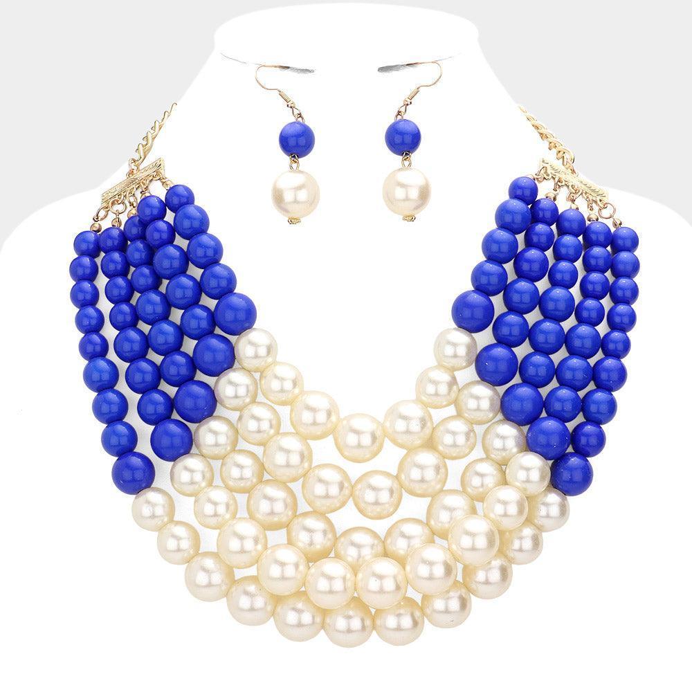 Blue Chunky Multi Strand Pearl Bib Necklace - Jewelry Store by Erik Rayo