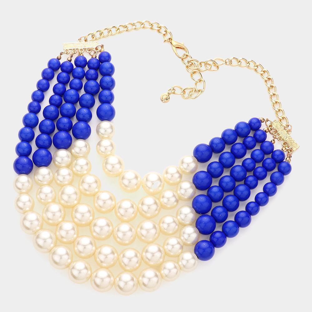 Blue Chunky Multi Strand Pearl Bib Necklace - Jewelry Store by Erik Rayo