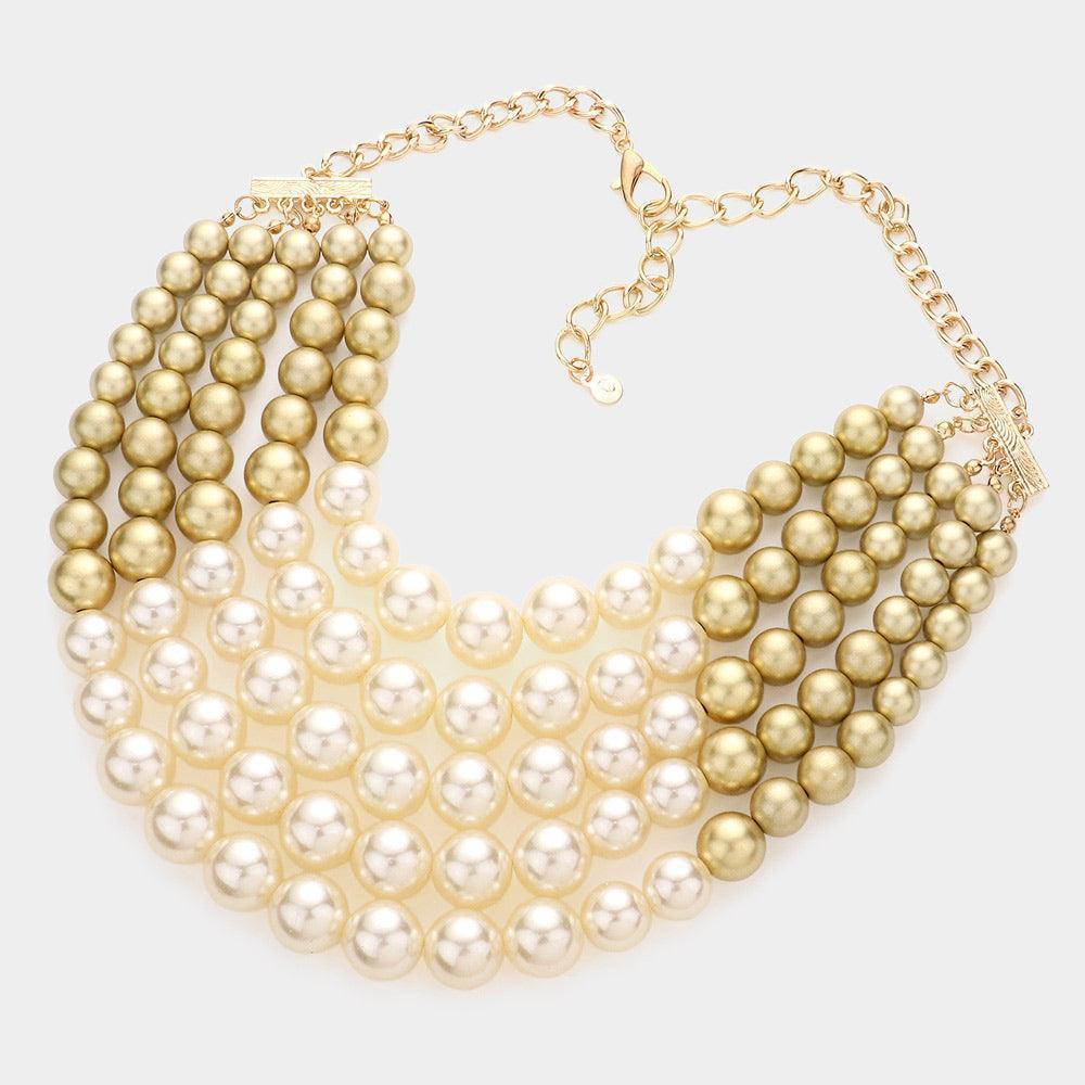 Gold Chunky Multi Strand Pearl Bib Necklace - Jewelry Store by Erik Rayo