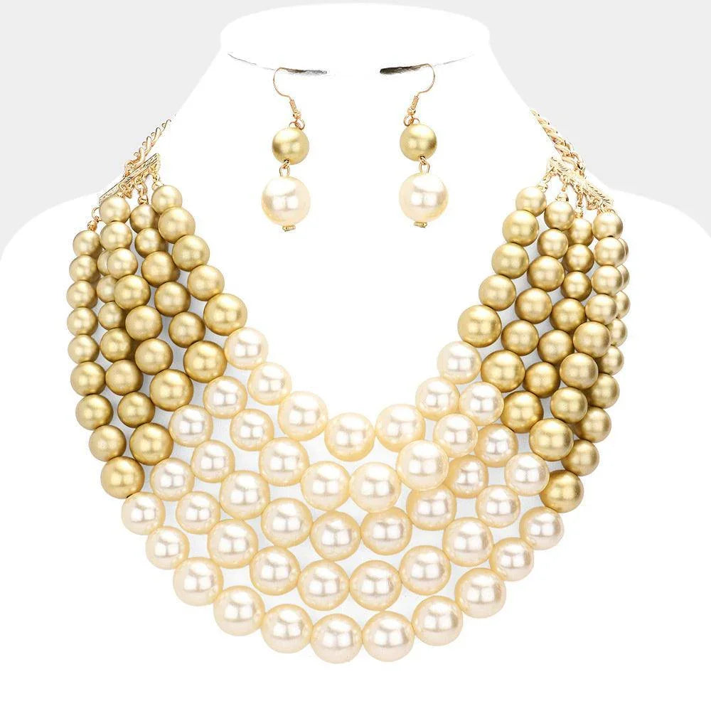 Gold Chunky Multi Strand Pearl Bib Necklace - Jewelry Store by Erik Rayo