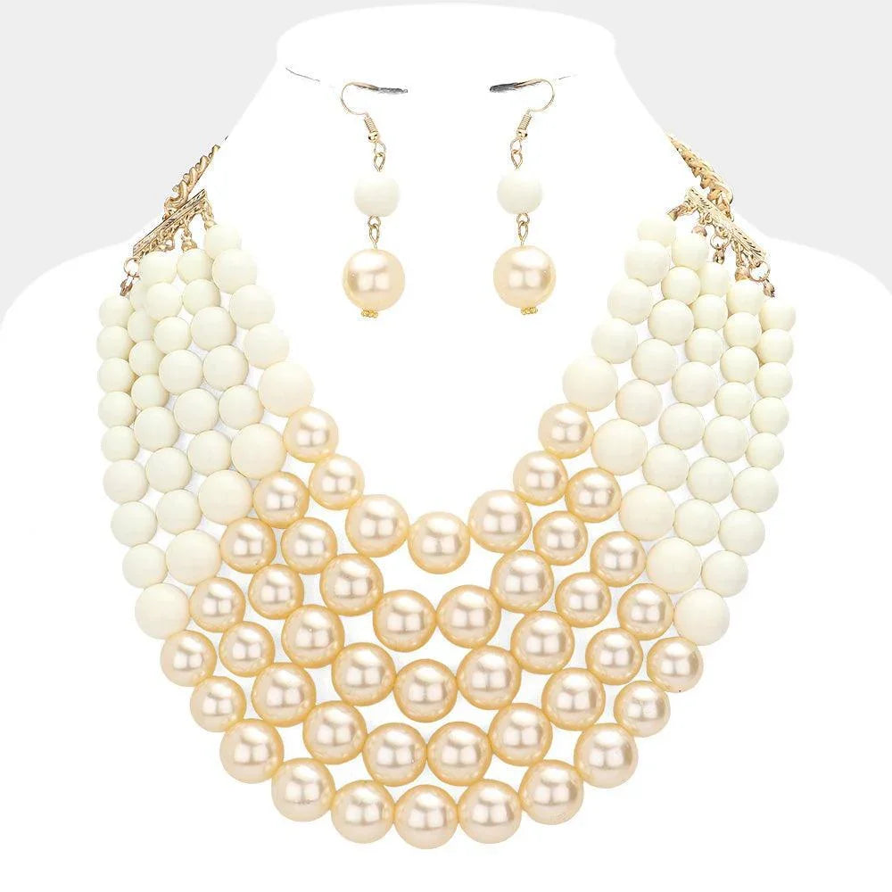 Ivory Chunky Multi Strand Pearl Bib Necklace - Jewelry Store by Erik Rayo