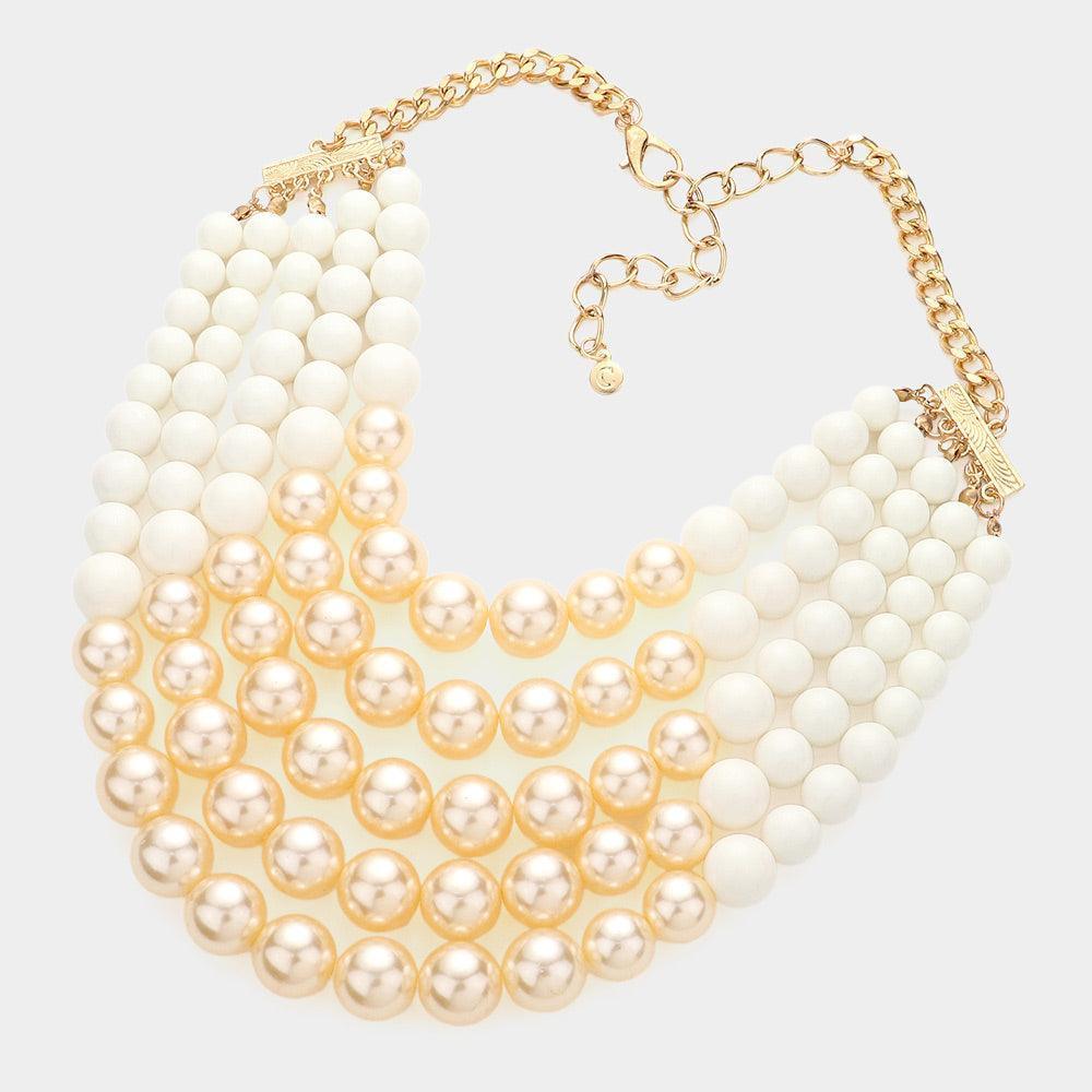 Ivory Chunky Multi Strand Pearl Bib Necklace - Jewelry Store by Erik Rayo
