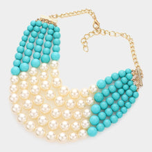 Load image into Gallery viewer, Turquoise Chunky Multi Strand Pearl Bib Necklace
