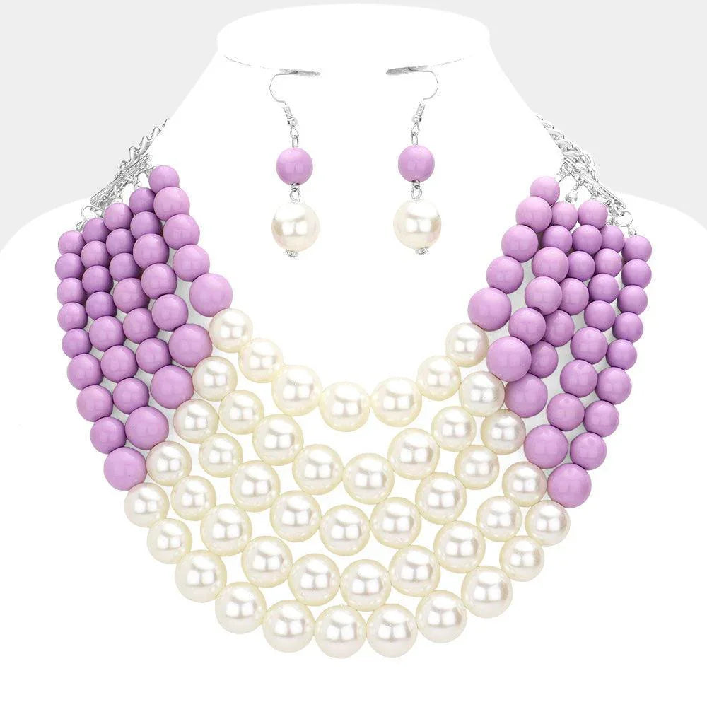 Lavender Chunky Multi Strand Pearl Bib Necklace - Jewelry Store by Erik Rayo