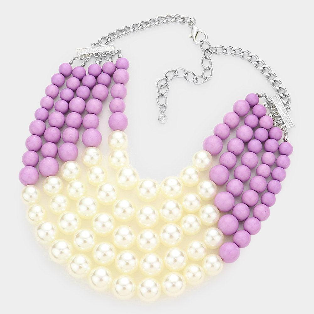 Lavender Chunky Multi Strand Pearl Bib Necklace - Jewelry Store by Erik Rayo