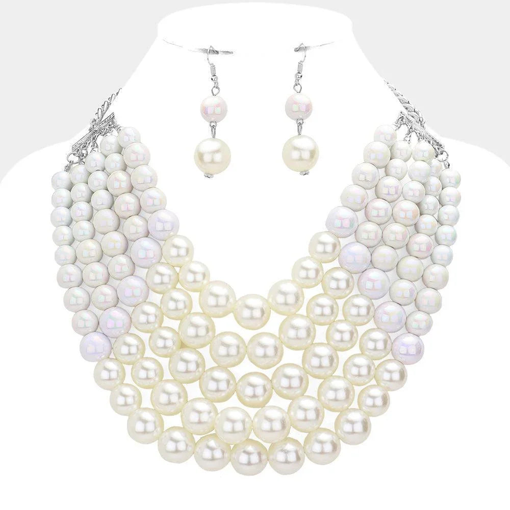 White Chunky Multi Strand Pearl Bib Necklace - Jewelry Store by Erik Rayo