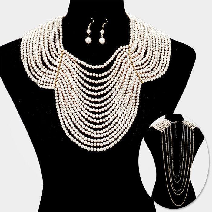 Gold Draped multi-strand pearl bib necklace - Jewelry Store by Erik Rayo