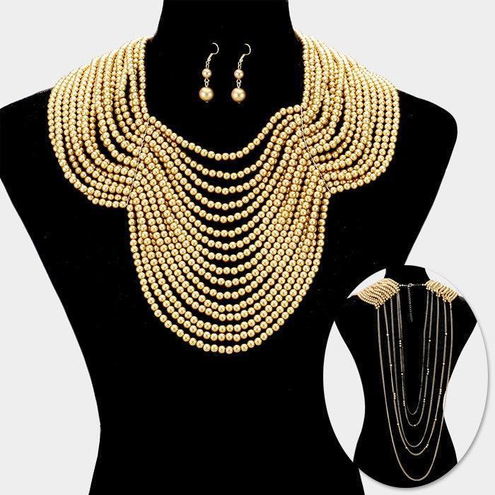 Gold Draped multi-strand pearl bib necklace - Jewelry Store by Erik Rayo