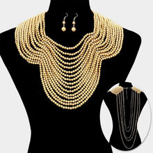 Load image into Gallery viewer, Gold Draped multi-strand pearl bib necklace
