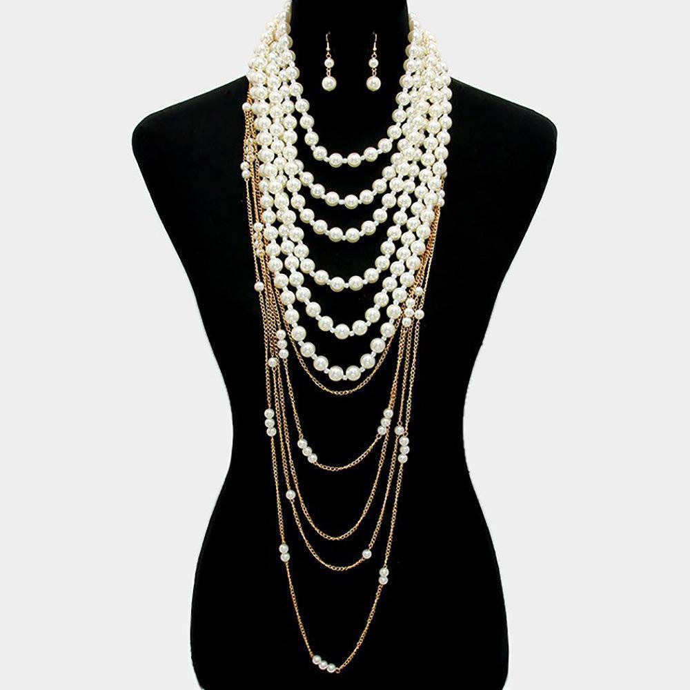 Gold Draped Multi-Layer Pearl Strand Bib Necklace - Jewelry Store by Erik Rayo