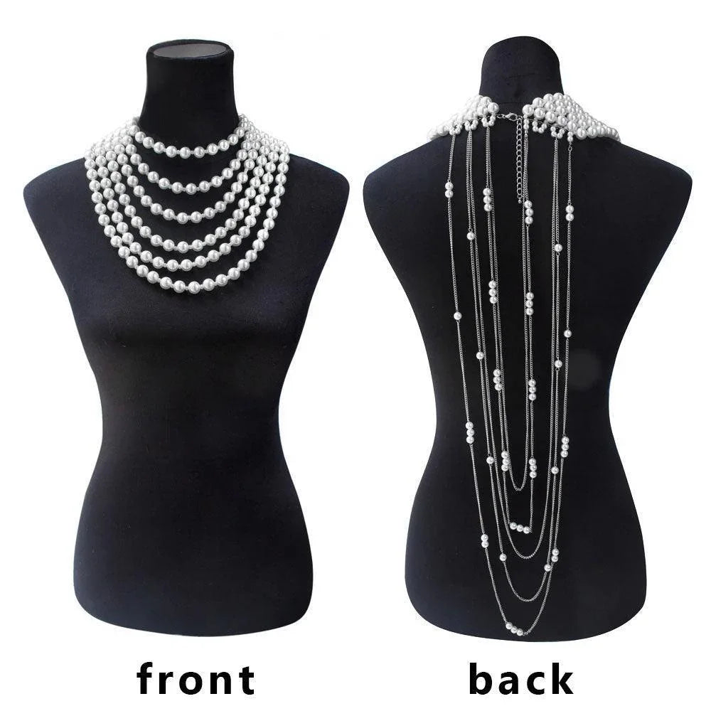 White Draped Multi-Layer Pearl Strand Bib Necklace - Jewelry Store by Erik Rayo