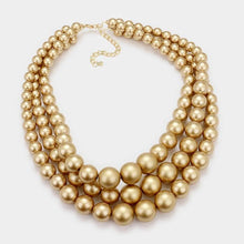 Load image into Gallery viewer, Gold Triple Strand Pearl Chunky Necklace
