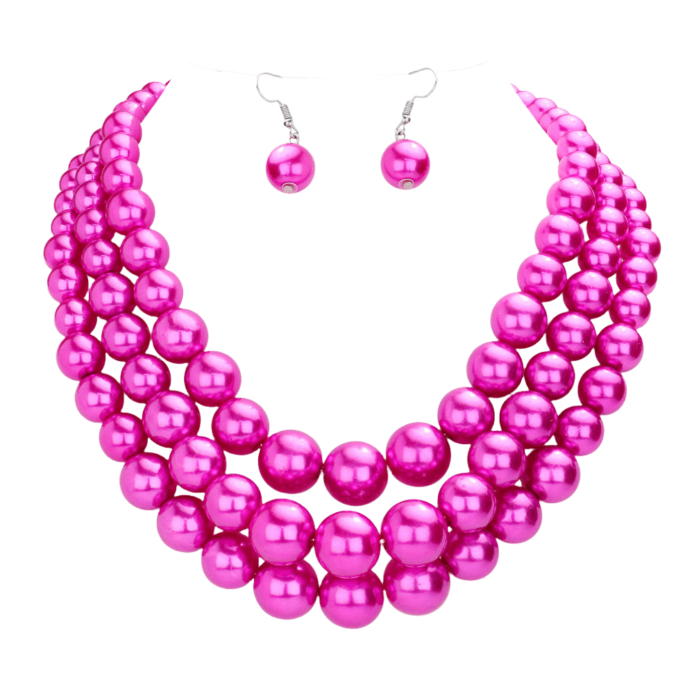 Red Triple Strand Pearl Chunky Necklace