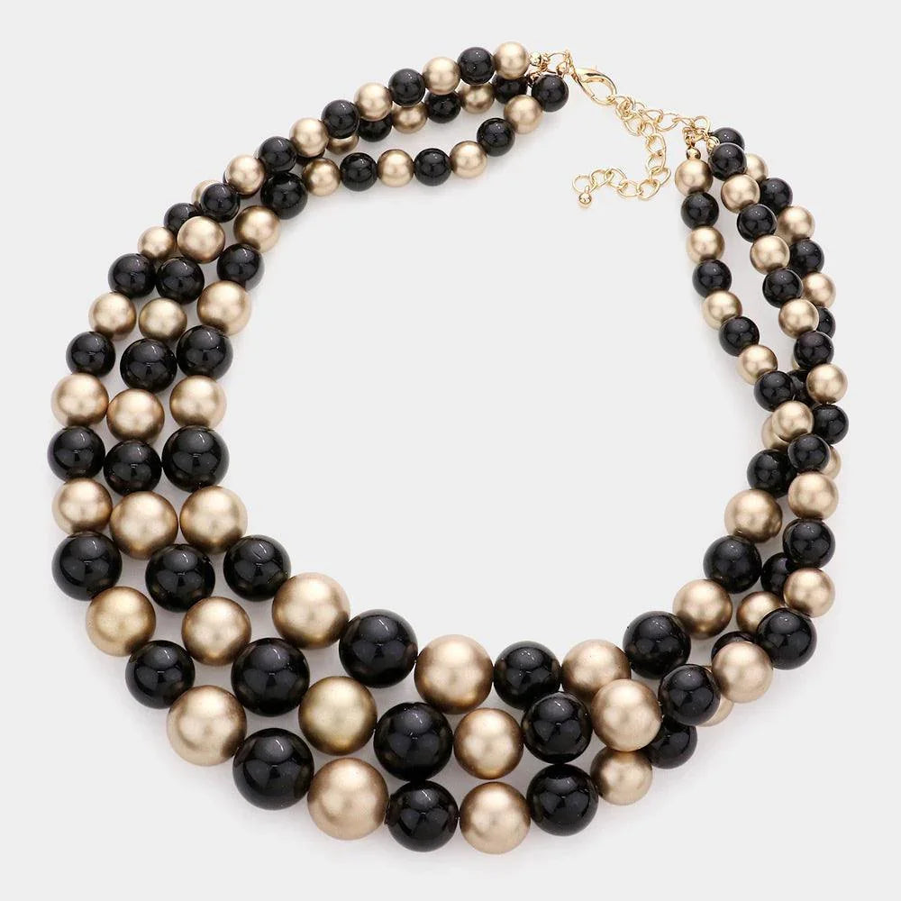 Black Triple Strand Pearl Chunky Necklace - Jewelry Store by Erik Rayo