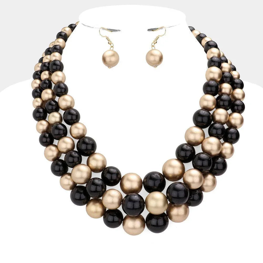 Black Triple Strand Pearl Chunky Necklace - Jewelry Store by Erik Rayo