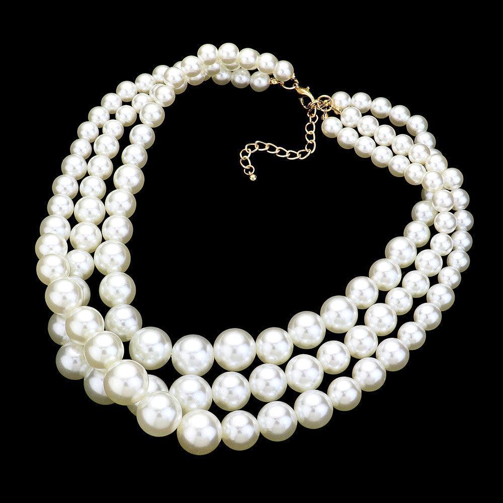 Cream Triple Strand Pearl Chunky Necklace - Jewelry Store by Erik Rayo