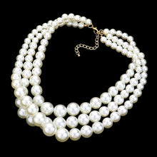 Load image into Gallery viewer, Cream Triple Strand Pearl Chunky Necklace
