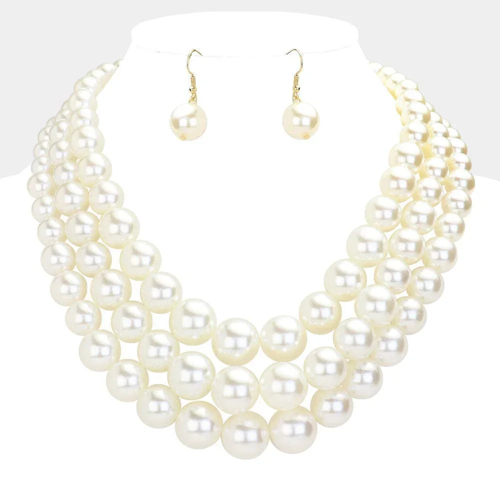 Cream Triple Strand Pearl Chunky Necklace - Jewelry Store by Erik Rayo