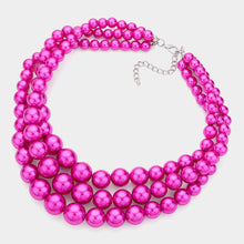 Load image into Gallery viewer, Red Triple Strand Pearl Chunky Necklace
