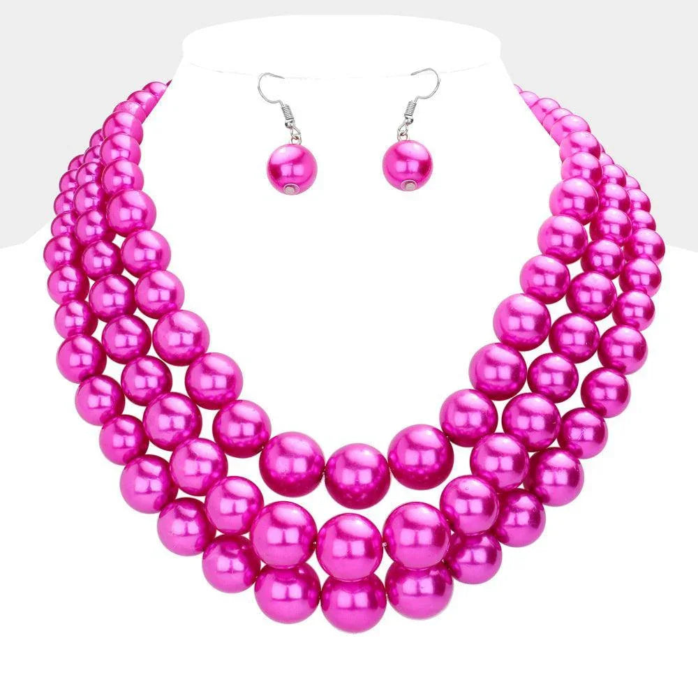Red Triple Strand Pearl Chunky Necklace - Jewelry Store by Erik Rayo