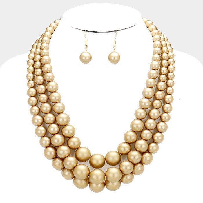 Gold Triple Strand Pearl Chunky Necklace - Jewelry Store by Erik Rayo