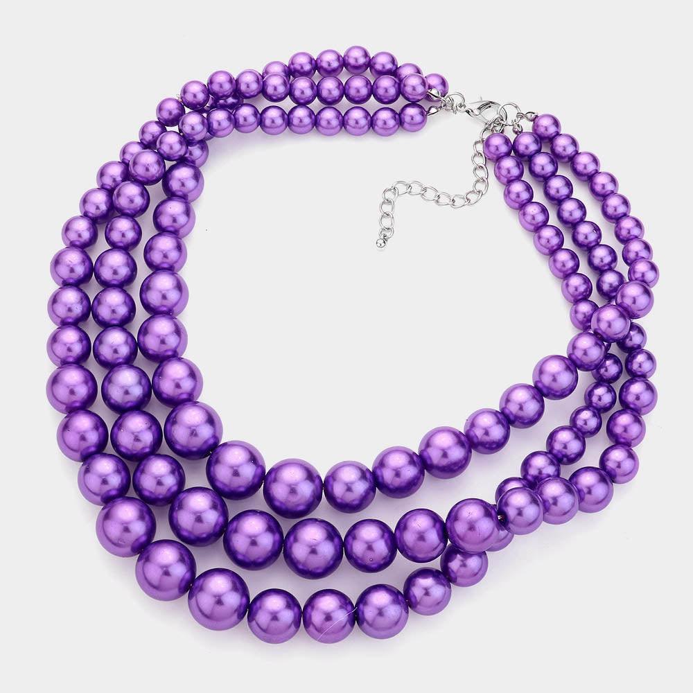 Lavender Triple Strand Pearl Chunky Necklace - Jewelry Store by Erik Rayo