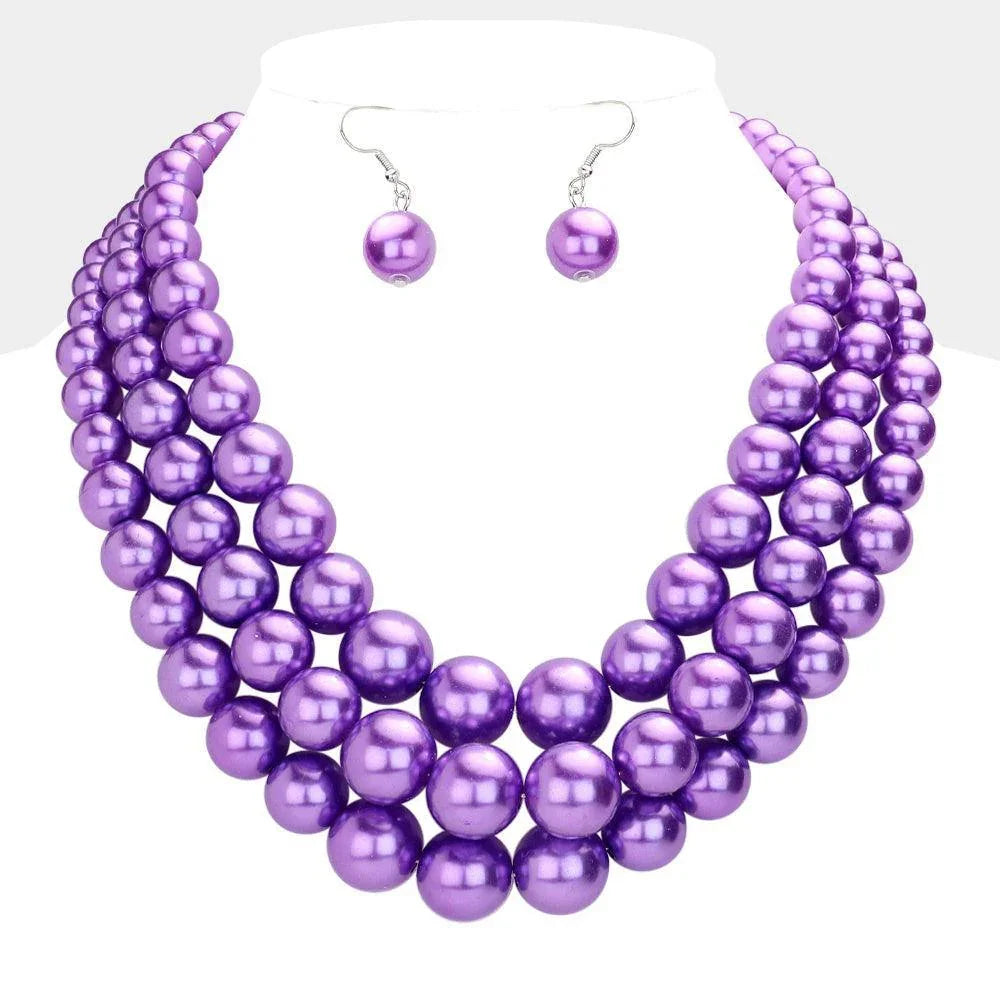Lavender Triple Strand Pearl Chunky Necklace - Jewelry Store by Erik Rayo