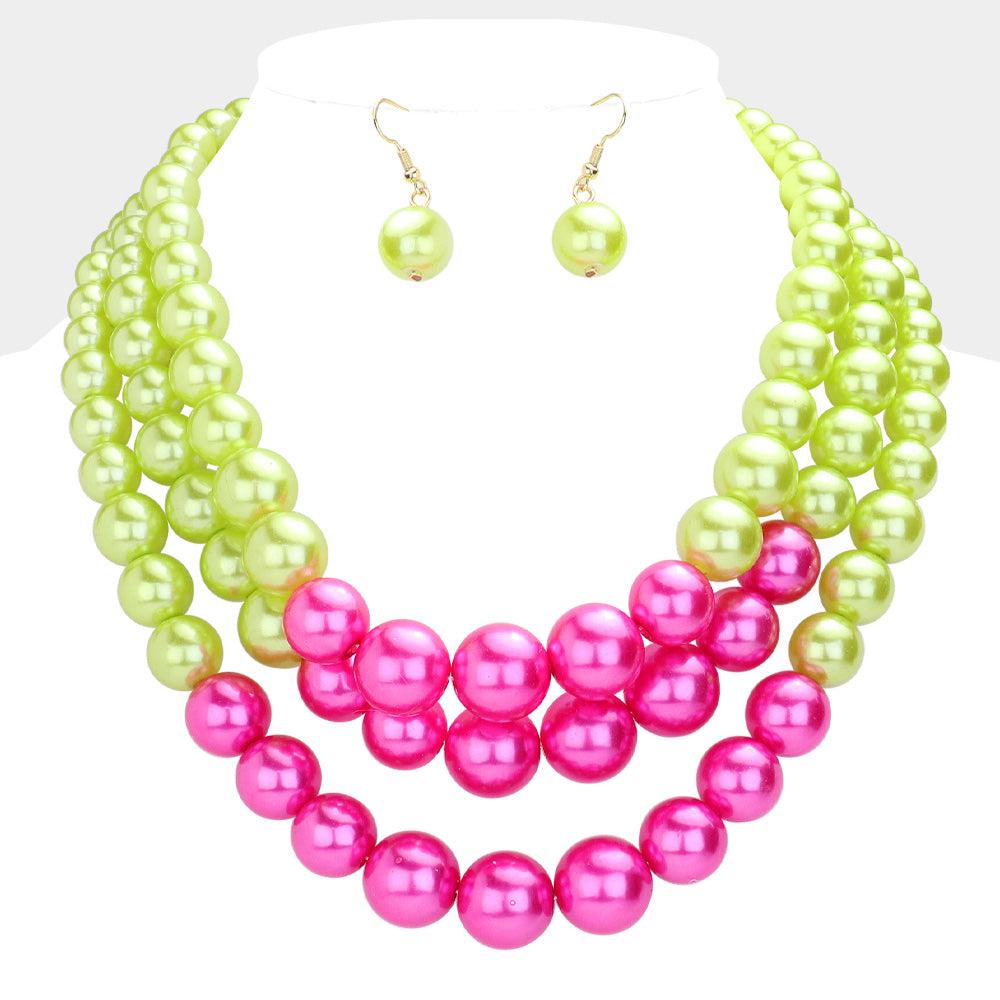 Pink Pearl Layered Chunky Necklace