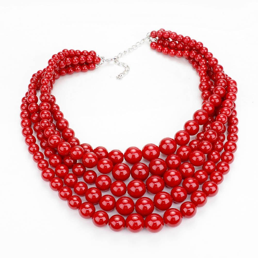 Red 5 Row Strand Pearl Necklace - Jewelry Store by Erik Rayo