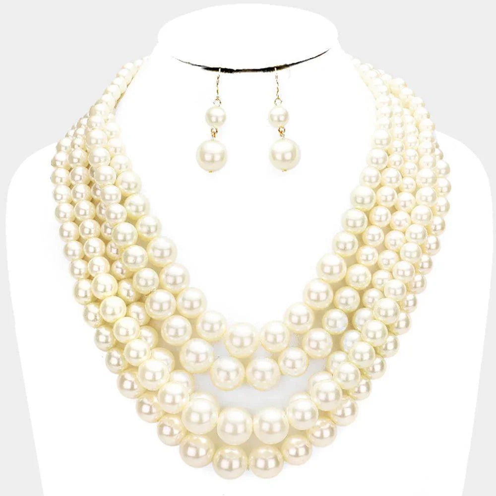 Cream 5-Row Strand Pearl Necklace - Jewelry Store by Erik Rayo
