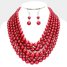 Load image into Gallery viewer, Red 5-Row Strand Pearl Necklace
