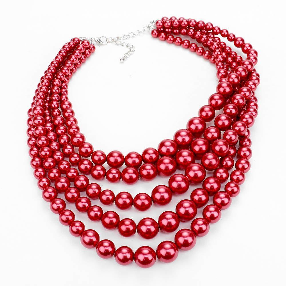 Red 5-Row Strand Pearl Necklace - Jewelry Store by Erik Rayo