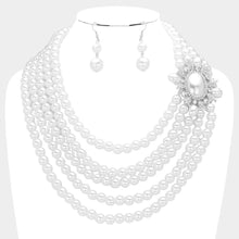 Load image into Gallery viewer, White Oval Pearl Accented Multi Layered Bib Necklace
