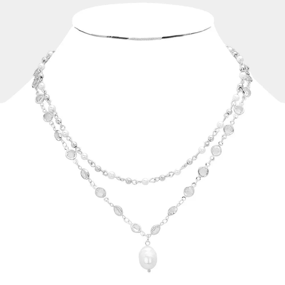 2PCS - Clear Bezel Link Pearl Pendant Necklace - Jewelry Store by Erik Rayo