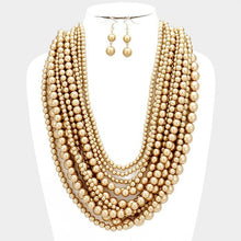 Load image into Gallery viewer, Gold Multi-strand pearl necklace
