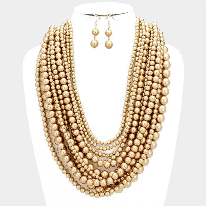 Gold Multi-strand pearl necklace