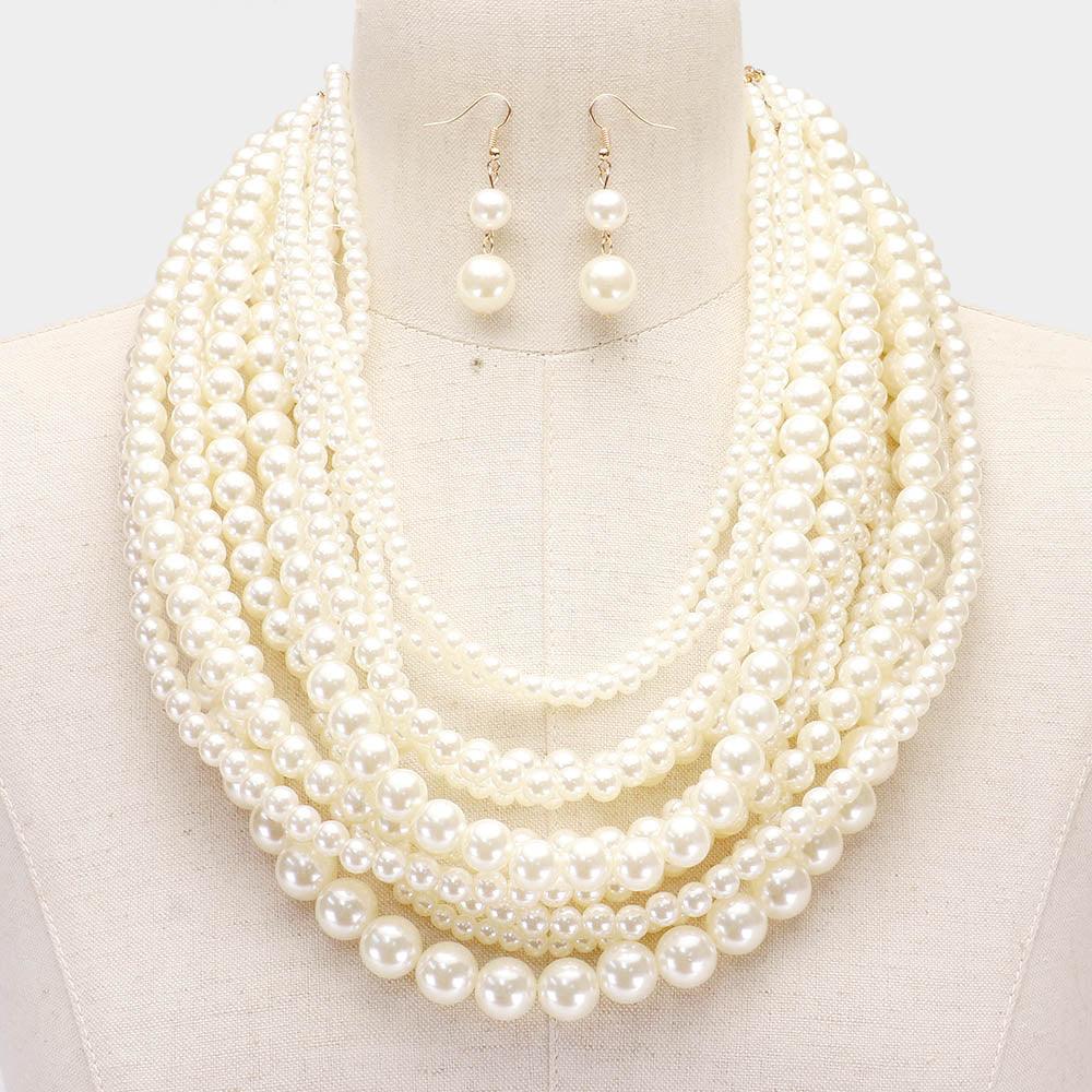 Gold Mixed Pearl Multi Strand Necklace