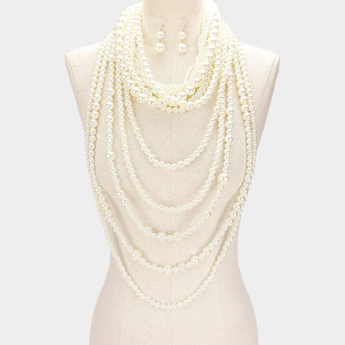 Cream Multi Layered Pearl Armor Bib Necklace