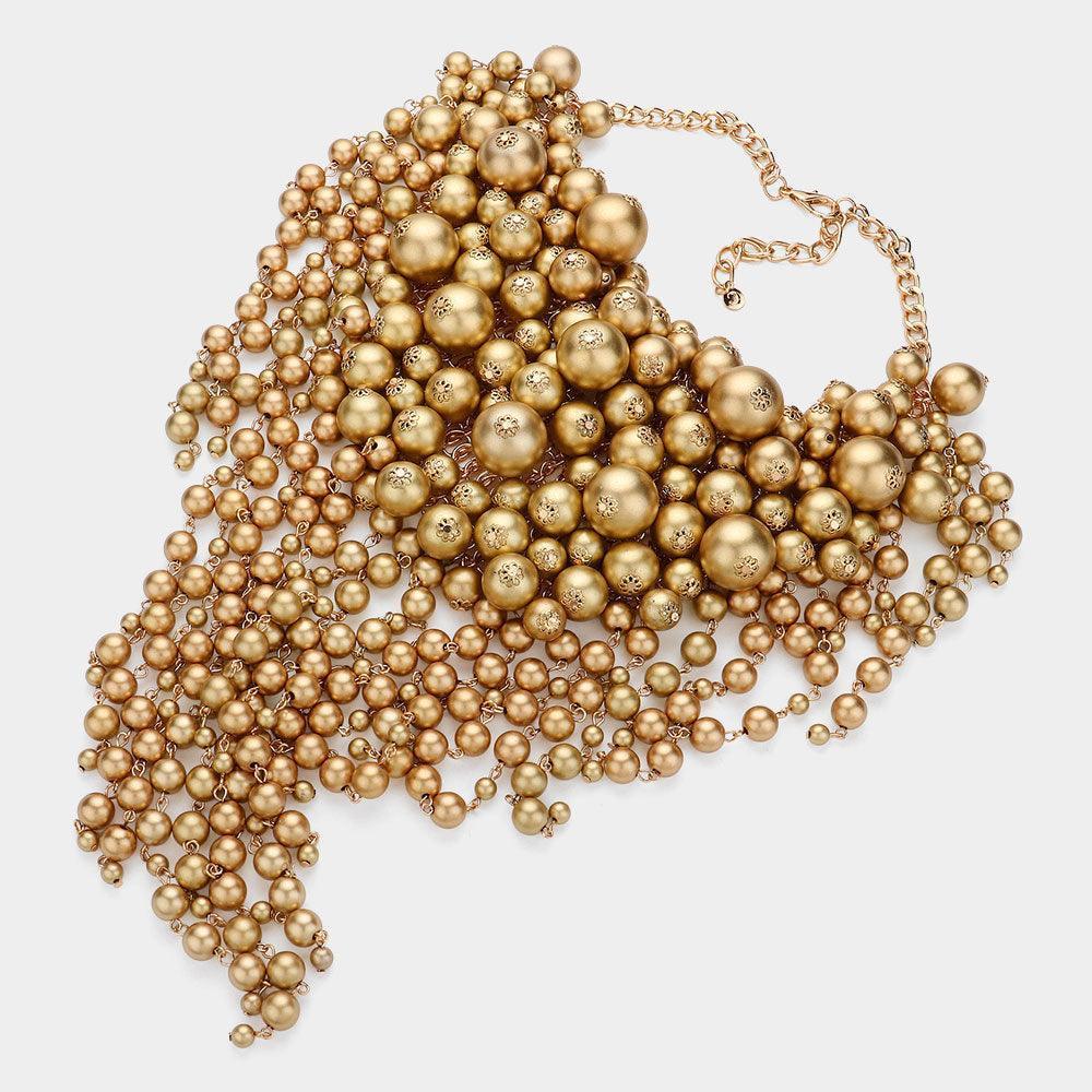 Gold Chunky Pearl Bubble Fringe Bib Necklace - Jewelry Store by Erik Rayo