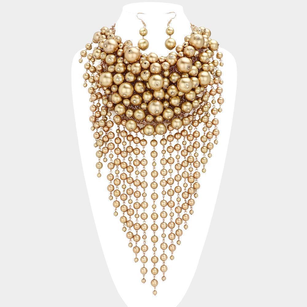 Gold Chunky Pearl Bubble Fringe Bib Necklace - Jewelry Store by Erik Rayo