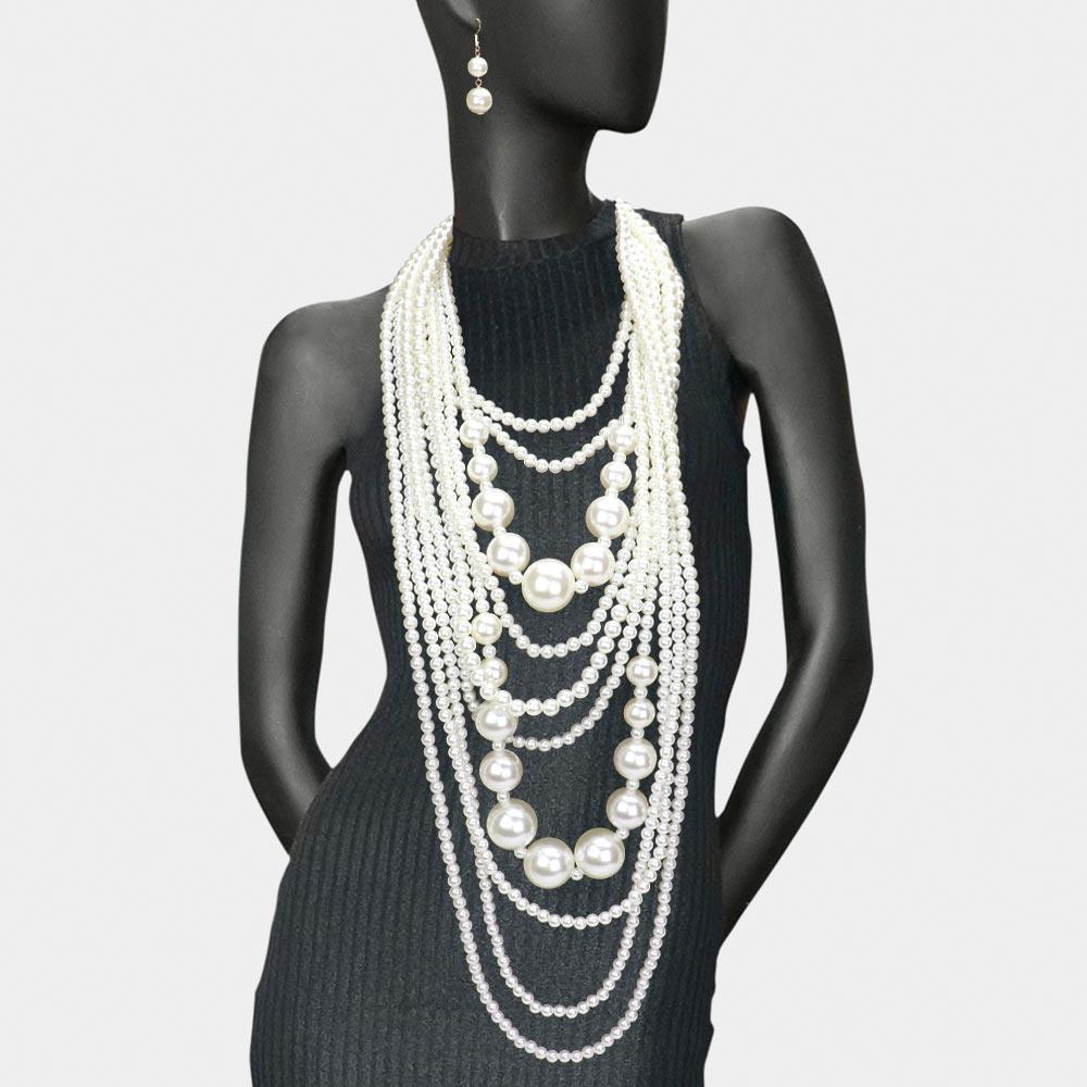 Cream Multi Layered Pearl Bib Necklace - Jewelry Store by Erik Rayo