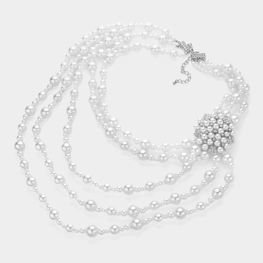 White Multi Strand Faux Pearl Bib Necklace - Jewelry Store by Erik Rayo