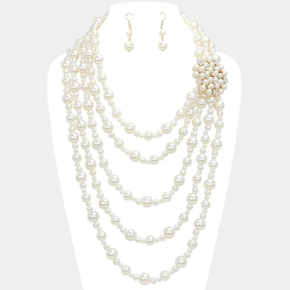 Cream Multi Strand Faux Pearl Bib Necklace - Jewelry Store by Erik Rayo
