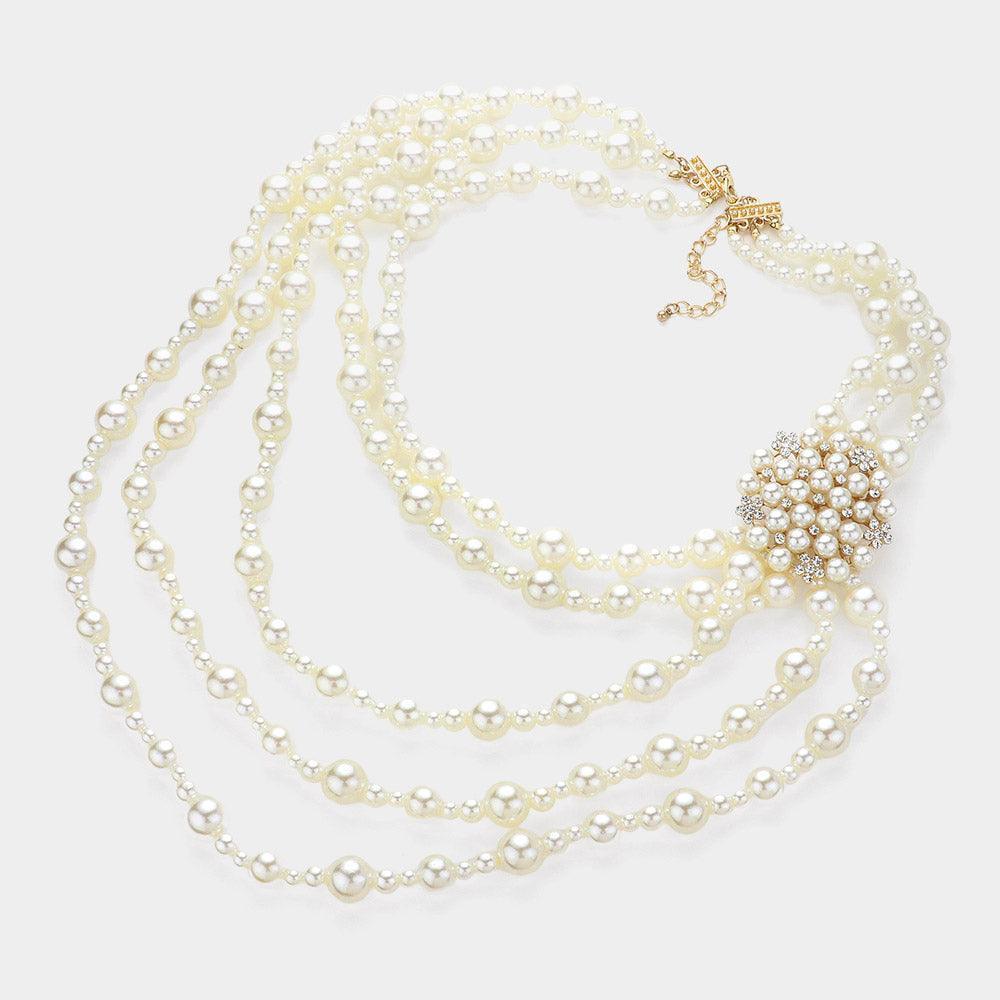 Cream Multi Strand Faux Pearl Bib Necklace - Jewelry Store by Erik Rayo