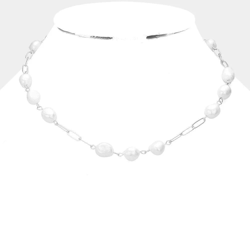 Pearl Open Metal Oval Link Necklace - Jewelry Store by Erik Rayo