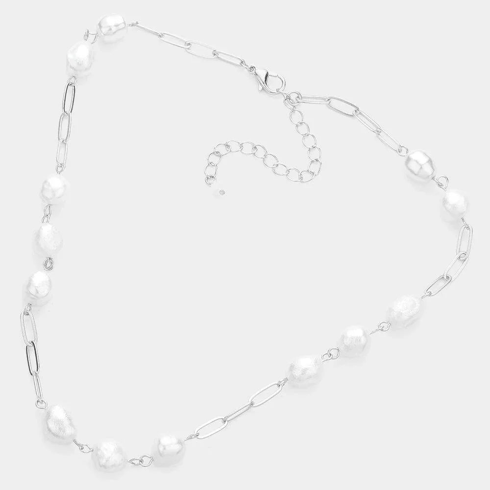 Pearl Open Metal Oval Link Necklace - Jewelry Store by Erik Rayo